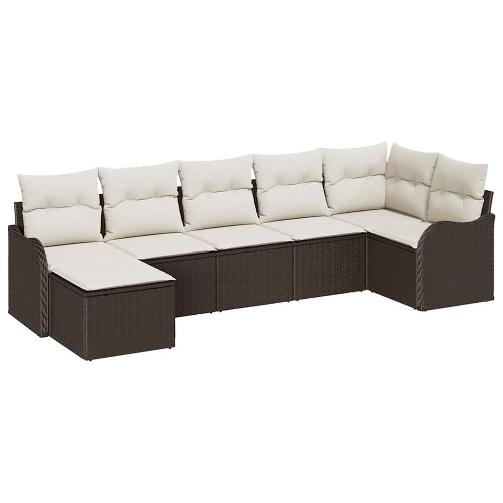 Ensemble de canapé de jardin 7 pc marron et blanc polyrotin