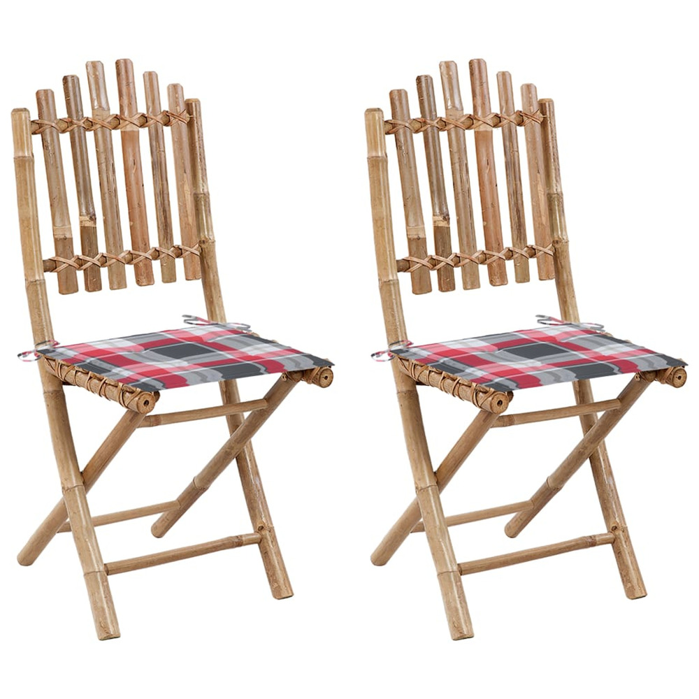 Chaises pliables de jardin lot de 2 avec coussins bambou
