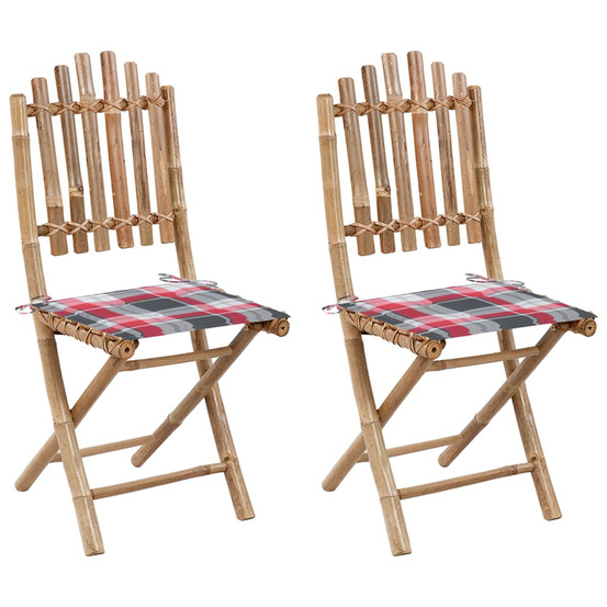 Chaises pliables de jardin lot de 2 avec coussins bambou