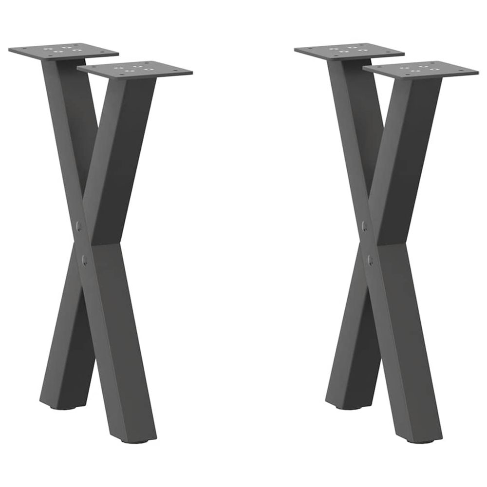 Pieds de table basse en forme de x, 2 pièces, anthracite, 28 x (42-43) cm, acier