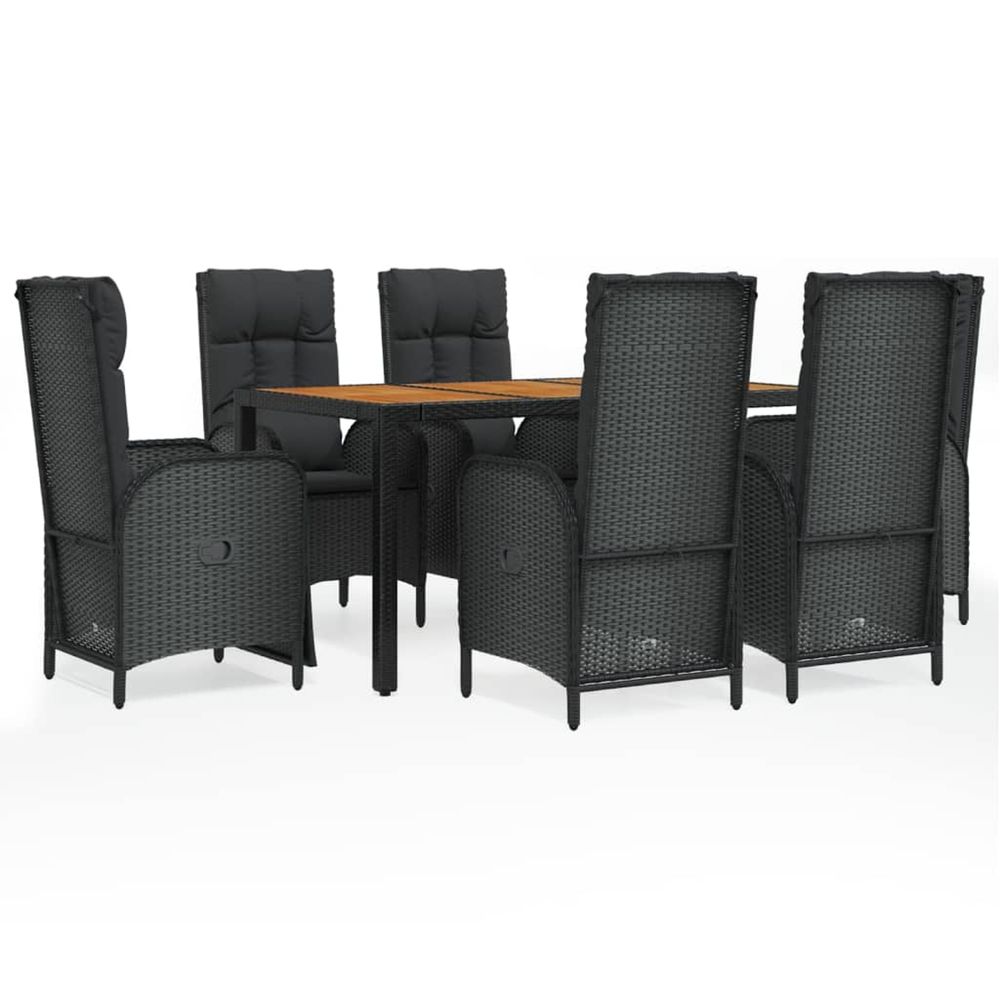 Ensemble à manger de jardin coussins 7pcs noir résine tressée