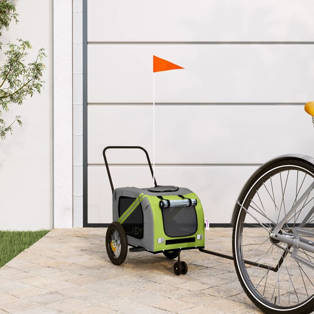 Chariot vélo petit chien en acier transport sécurisé pour balade vert et noir