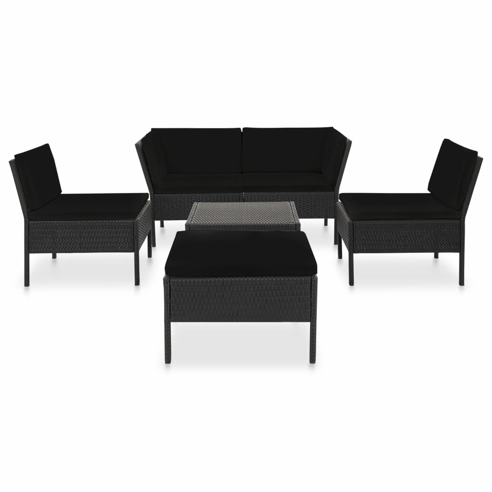 Salon de jardin meuble d'extérieur ensemble de mobilier 6 pièces avec coussins résine tressée noir