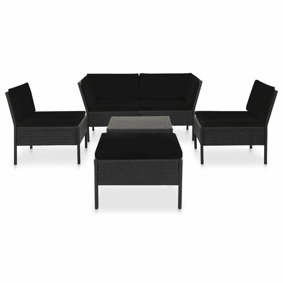 Salon de jardin meuble d'extérieur ensemble de mobilier 6 pièces avec coussins résine tressée noir