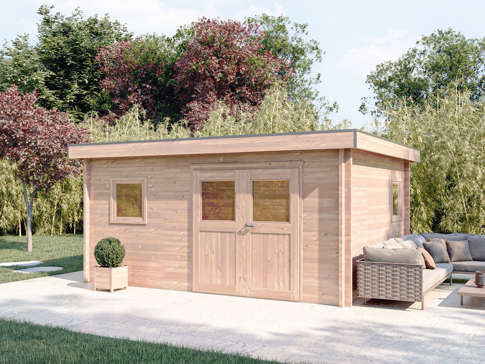 Studio de jardin nantua 20m² - bois douglas 55mm - porte & fenetre bois - toiture acier