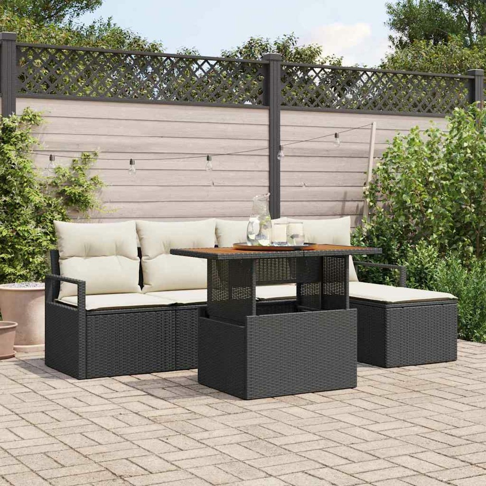 Ensemble de canapé de jardin 6 pcs noir poly rotin