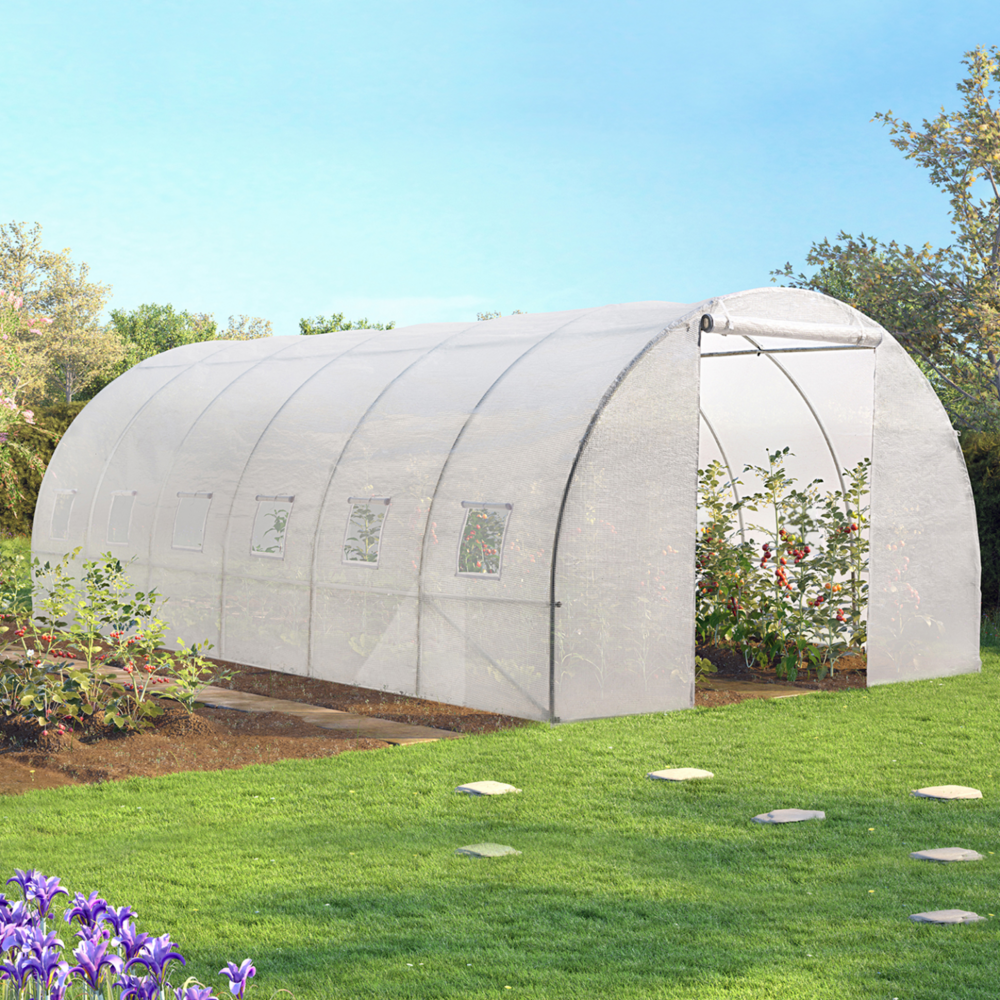 Serre tunnel de jardin 18m² blanche gamme maraîchère crimée 6x3 m