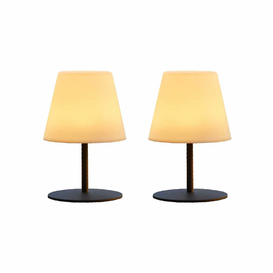Set de 2 lampes de table sans fil led twins gris acier h16cm