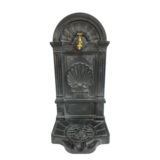 Fontaine de jardin extérieur fonte aluminium noire coquillage 84cm