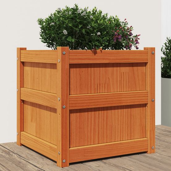 Jardinière carrée cire marron en bois de pin massif pour jardin 50cm