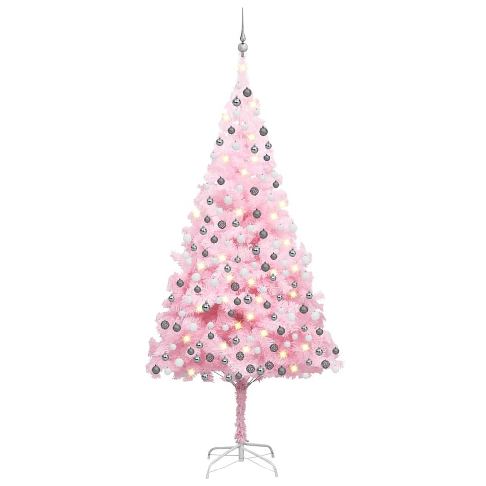 Arbre de noël artificiel pré-éclairé et boules rose 210 cm pvc