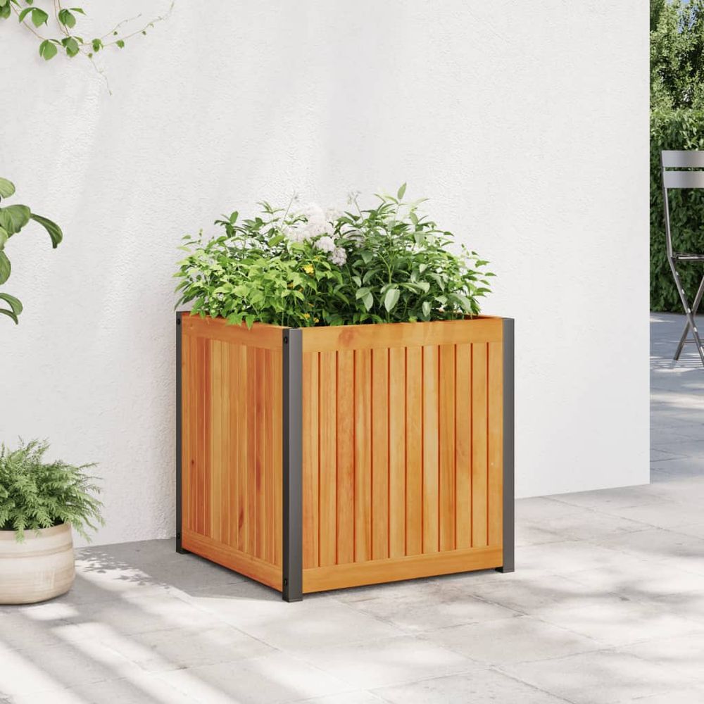 Jardinière carrée bois d'acacia et acier pour jardin terrasse 45x45x44 cm