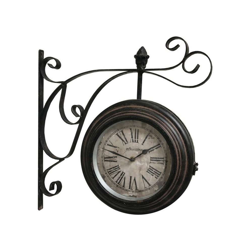 Horloge murale décorative double face gare vintage métal marron 48cm