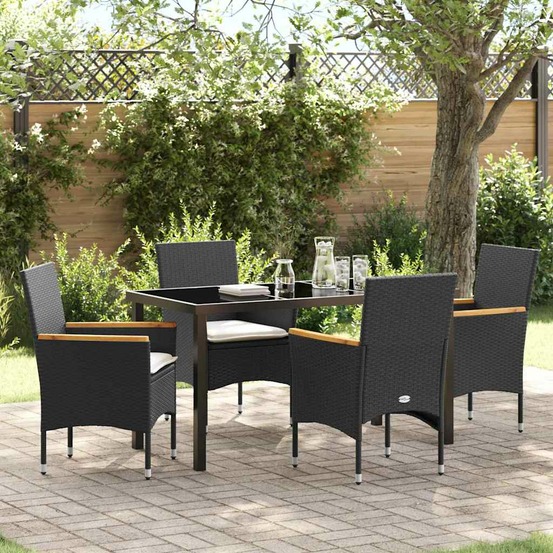 Ensemble de salle à manger pour jardin 5 pcs noir polyrotin