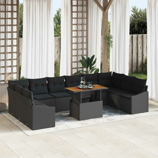 Ensemble de canapé de jardin 11 pcs noir poly rotin