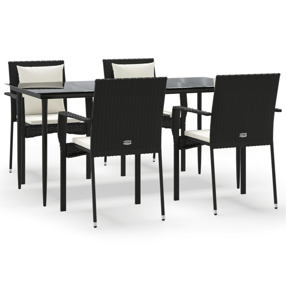 Ensemble à manger de jardin coussins 5pcs noir résine tressée