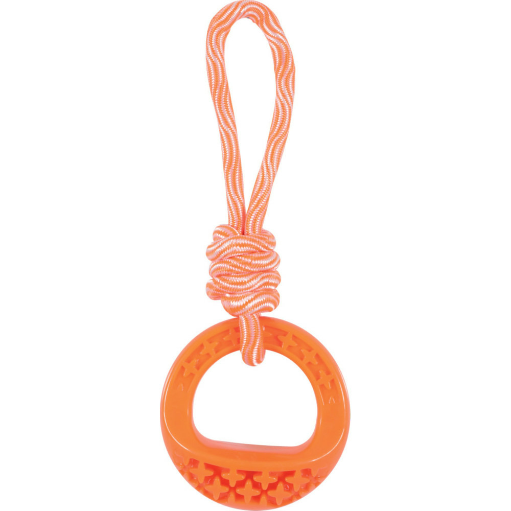 Jeux pour chien rond en tpr et corde 25 cm couleur orange samba.