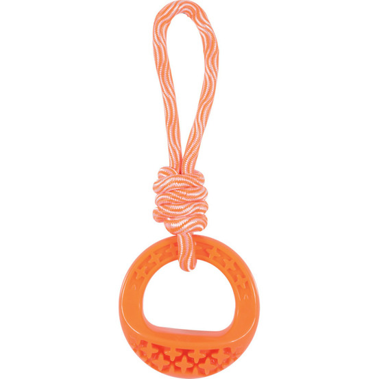 Jeux pour chien rond en tpr et corde 25 cm couleur orange samba.