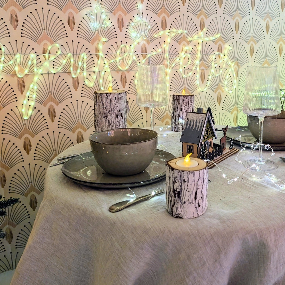 Bougie led tronc d’arbre blanc chaud – déco noël effet flamme