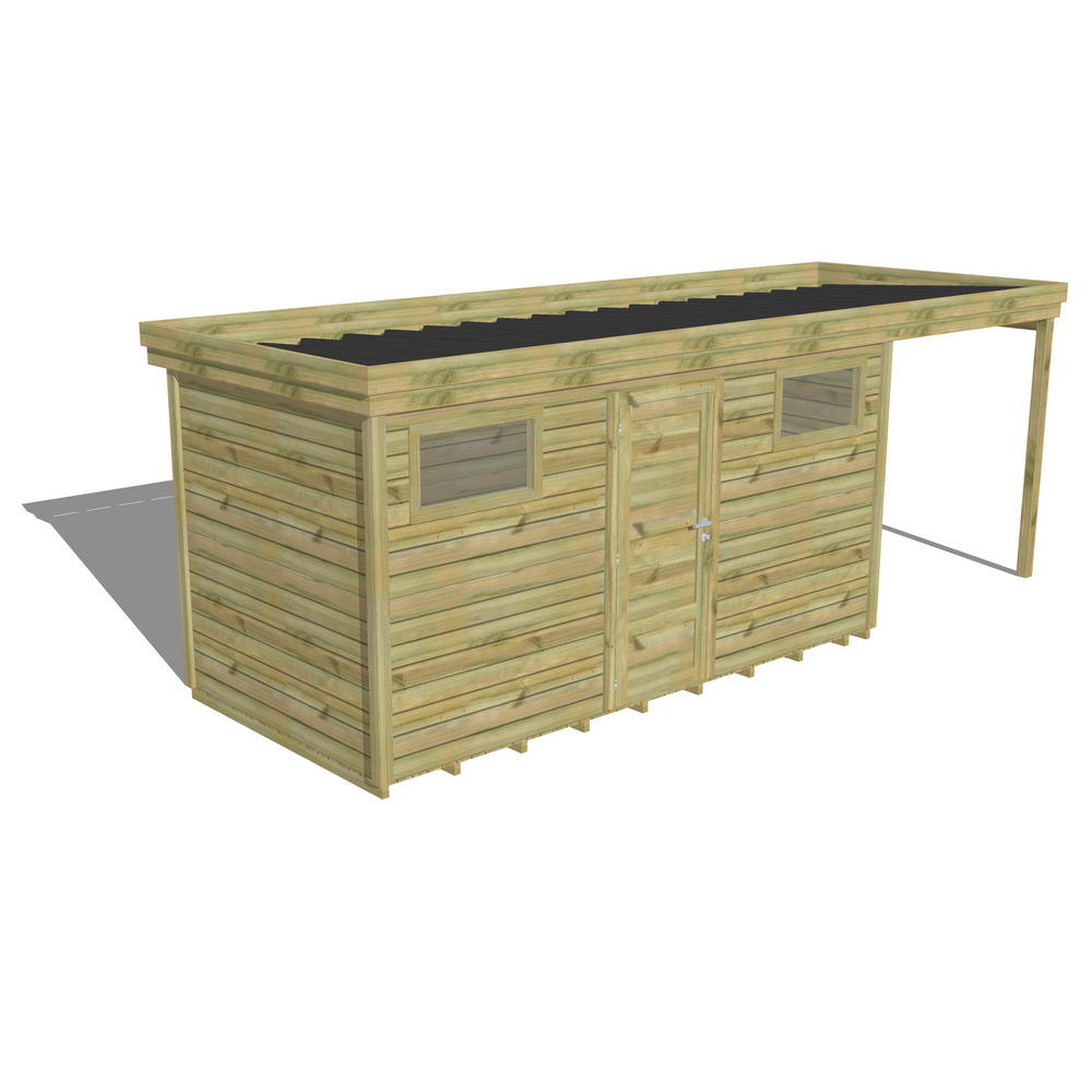 Abri de jardin bois pin traité autoclave 27mm - 6,34x2,14m / 14m2 - bac acier - plancher bois