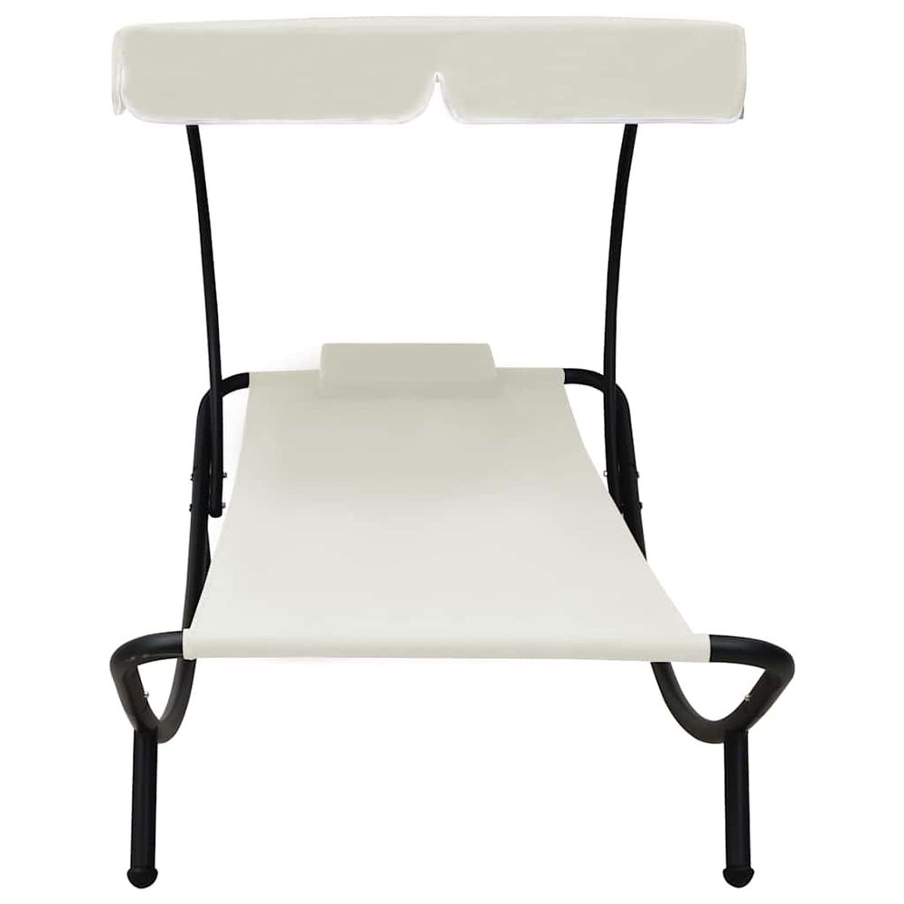 Chaise longue de jardin avec auvent et oreiller blanc crème
