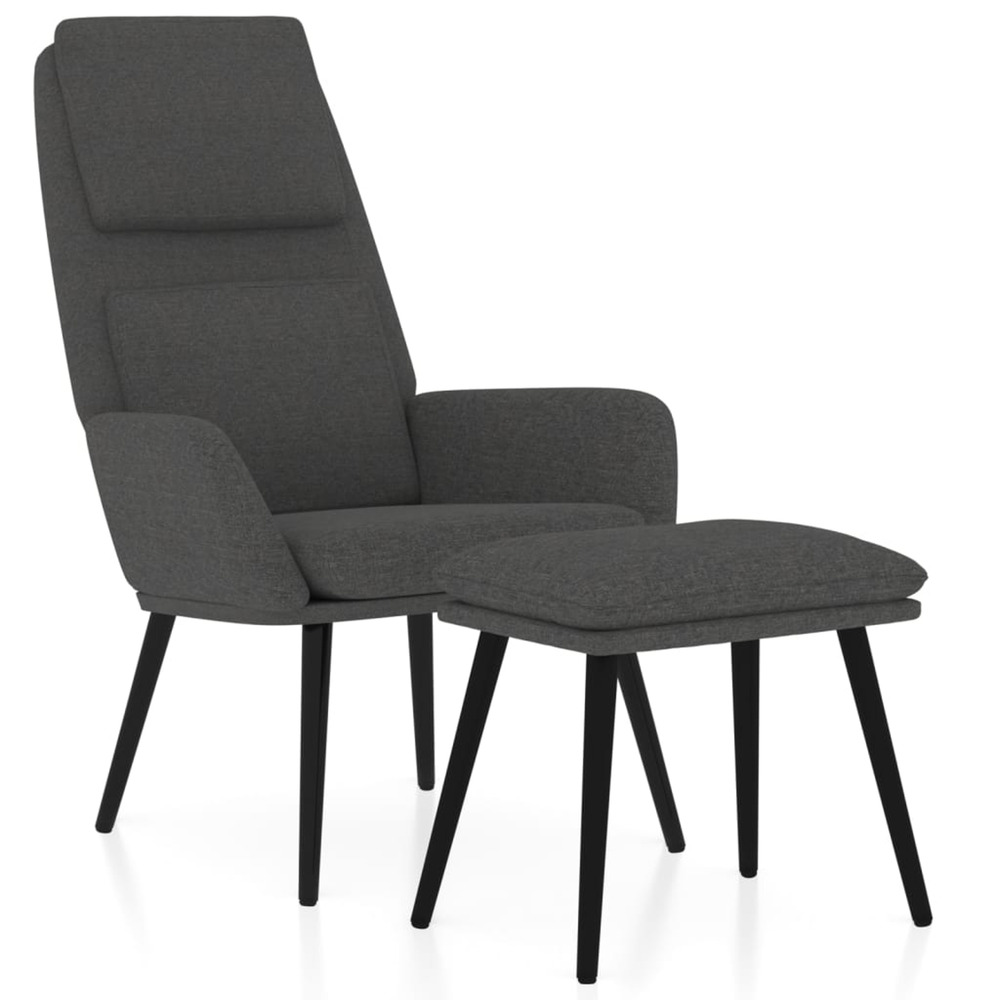 Chaise de relaxation avec tabouret gris foncé tissu