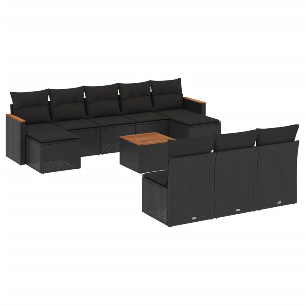 Salon de jardin 11 pcs avec coussins noir résine tressée