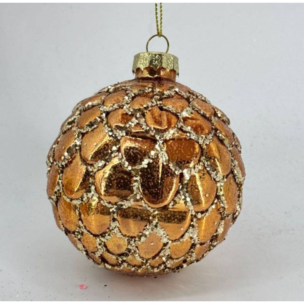 Boule de noël en verre motif écaille marron d. 80 mm