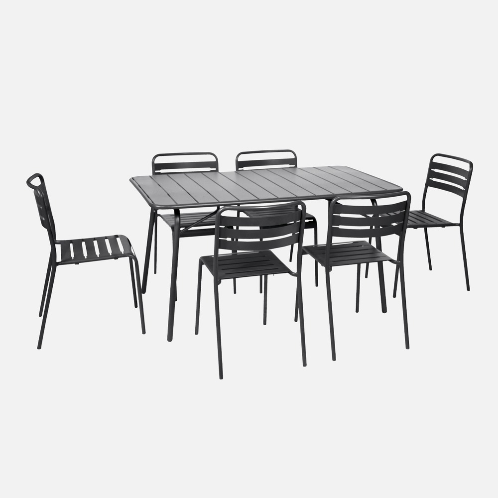 Table de jardin pliante métal 6 chaises, amelia 141,2 x 80 x 72,5cm