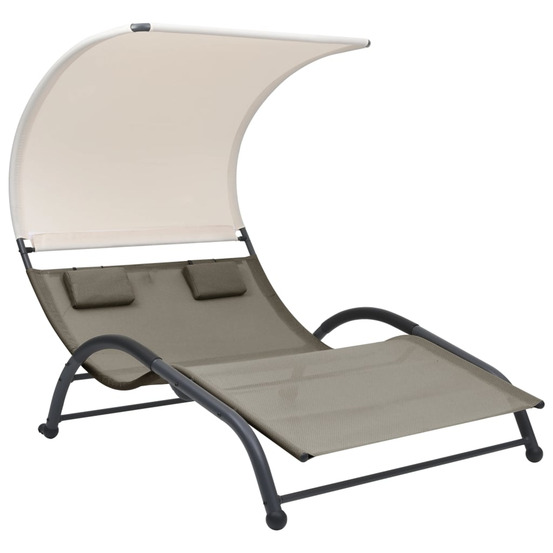 Chaise longue double avec auvent textilène taupe bain de soleil