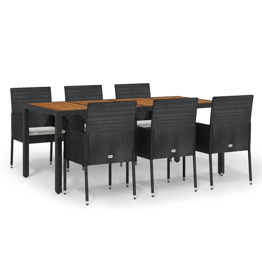 Ensemble à manger de jardin coussins 7pcs noir résine tressée