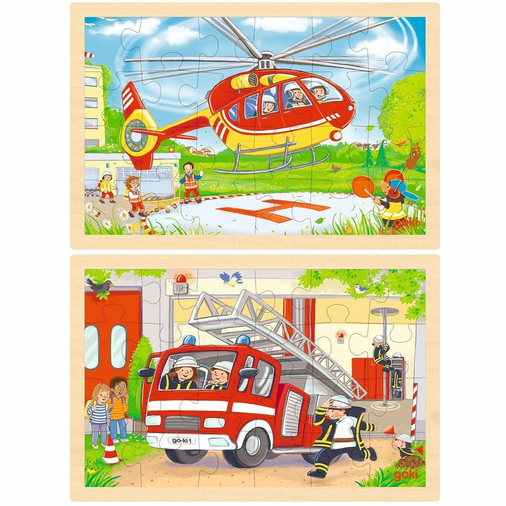 Puzzle réversible hélicoptère et pompiers 24 pcs