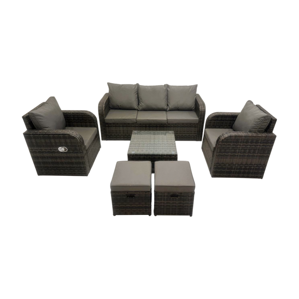 Ensembles de meubles de jardin canapés de terrasse avec chaise inclinable canapé 3 places 2 petits tabourets gris foncé mixte
