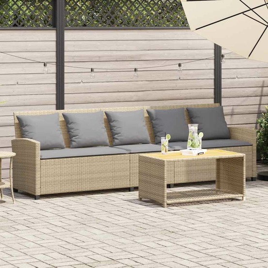 Canapé de jardin avec coussins 5 places beige résine tressée
