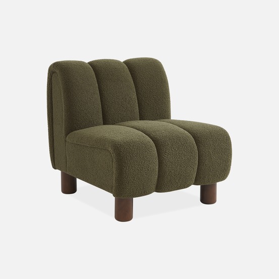 Fauteuil relax pieds arrondis en bois et tissu bouclette