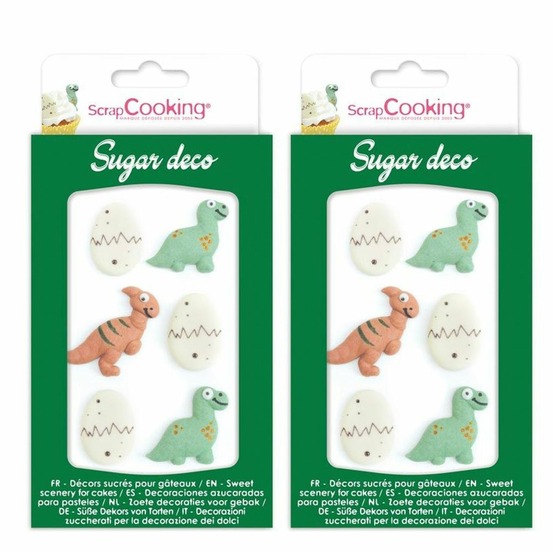12 décors sucrés dinosaure - vert, blanc et marron