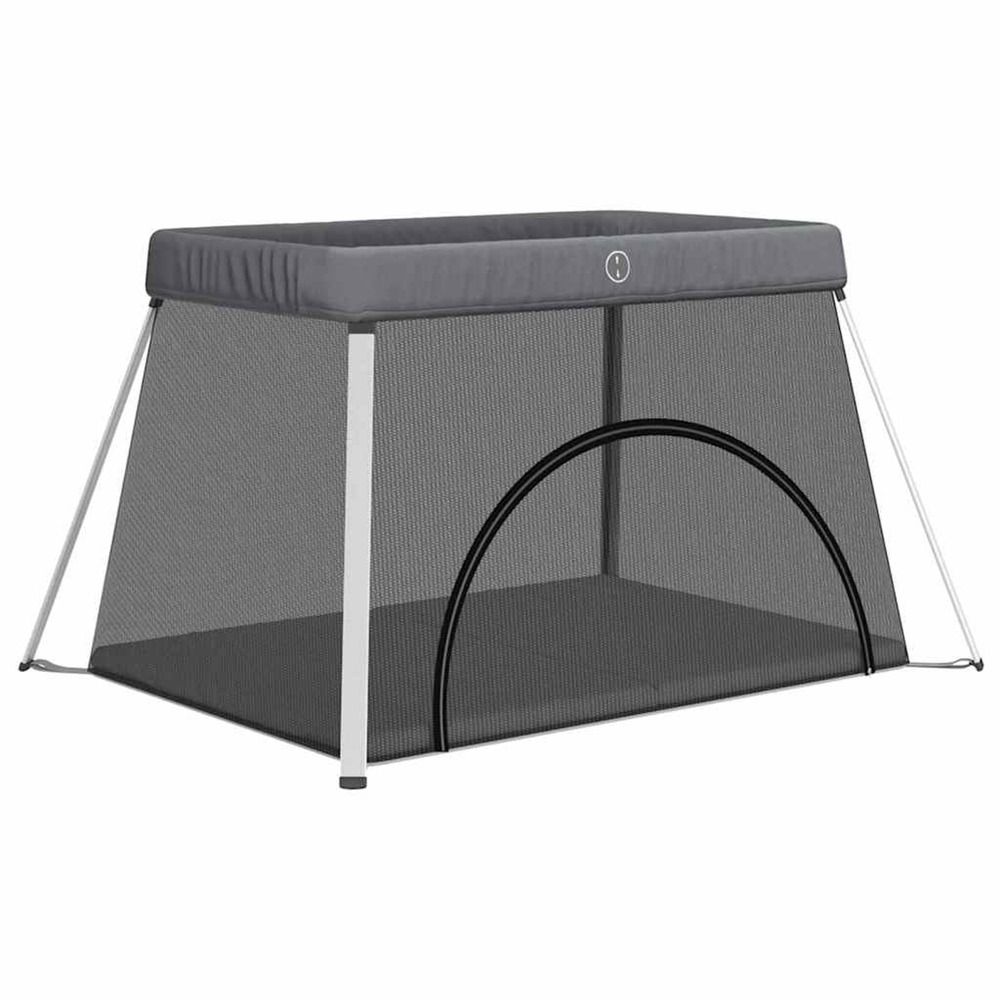 Parc pour bébé avec matelas gris foncé tissu de lin