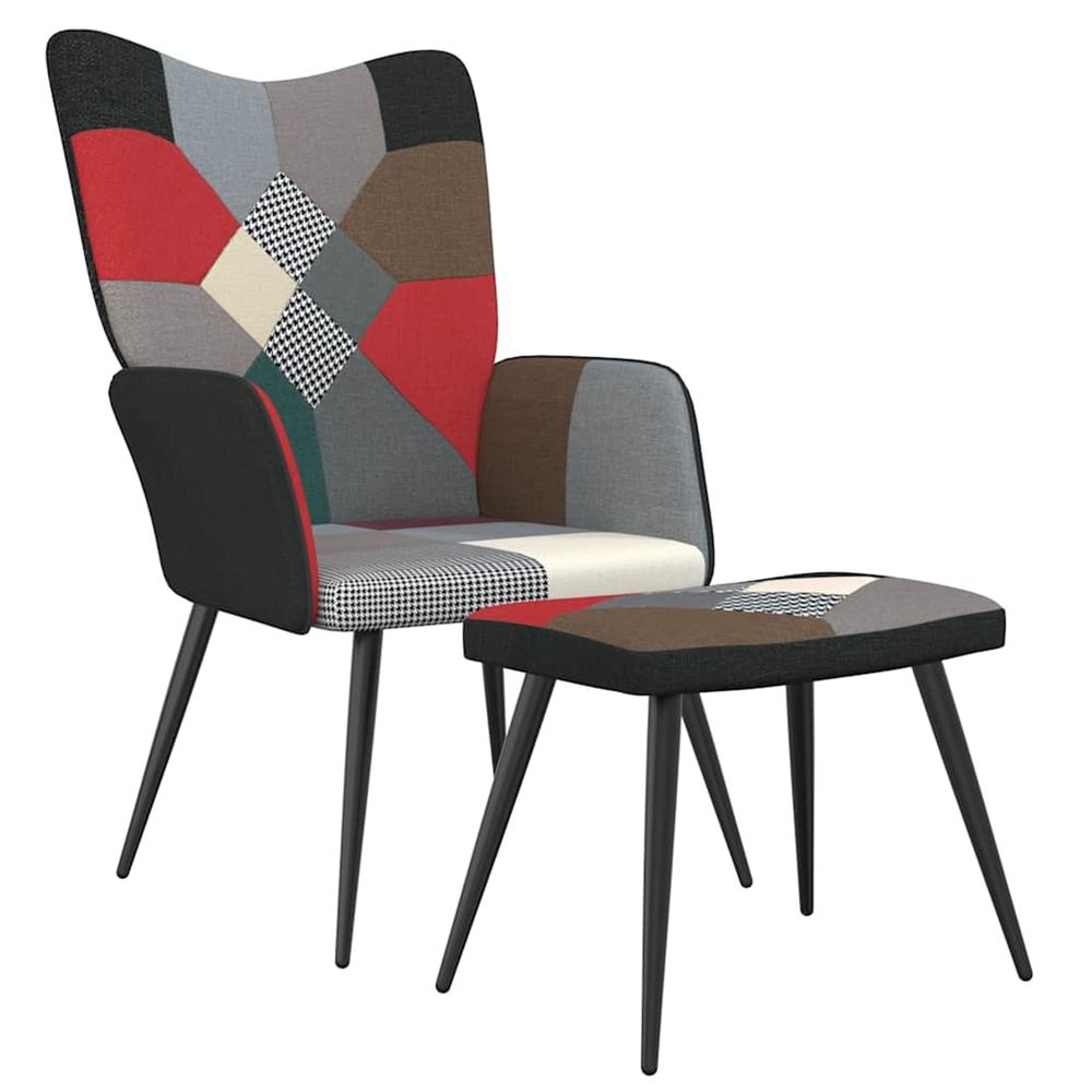 Chaise de relaxation avec tabouret patchwork tissu