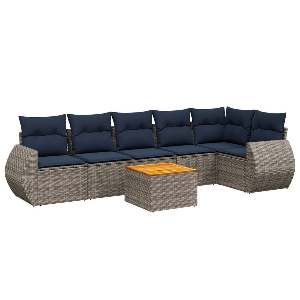 Ensemble de canapé de jardin 7 pcs avec coussins gris résine tressée