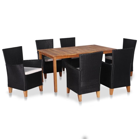 Ensemble à manger d'extérieur 7 pcs résine tressée noir marron