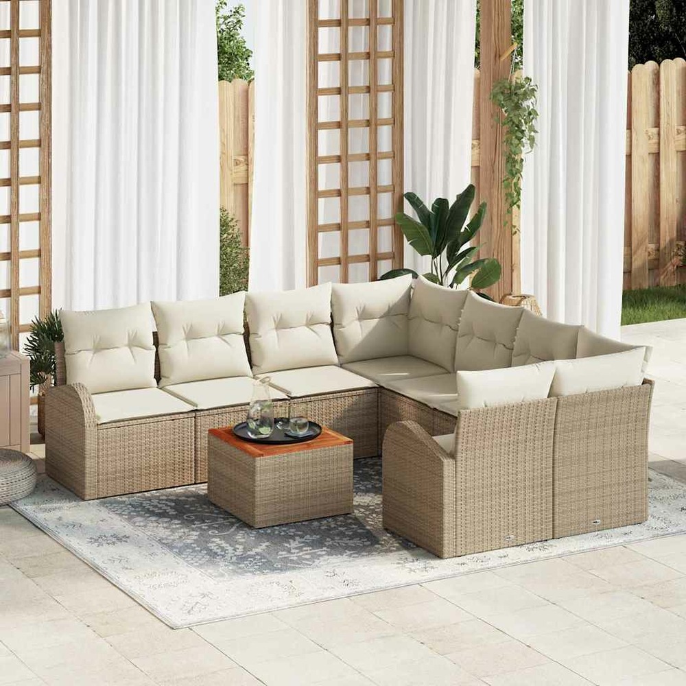 Ensemble de canapé de jardin 9 pcs beige et crème polyrotin