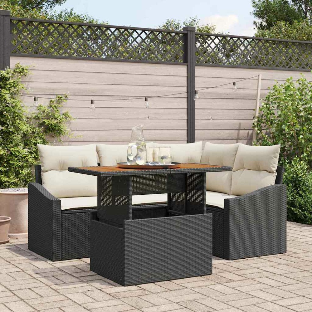 Ensemble de canapé de jardin 5 pcs noir poly rotin