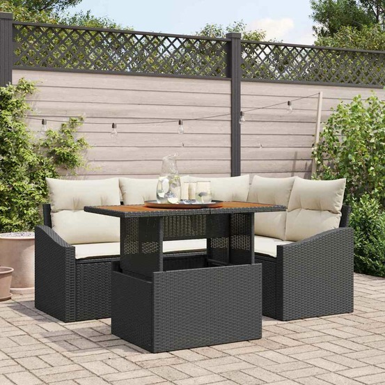 Ensemble de canapé de jardin 5 pcs noir poly rotin