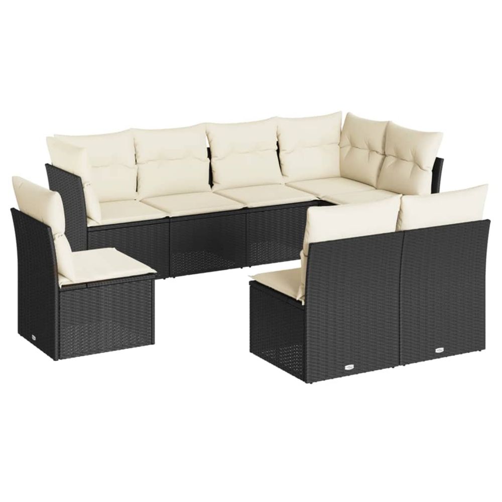 Salon de jardin 8 pcs avec coussins noir résine tressée