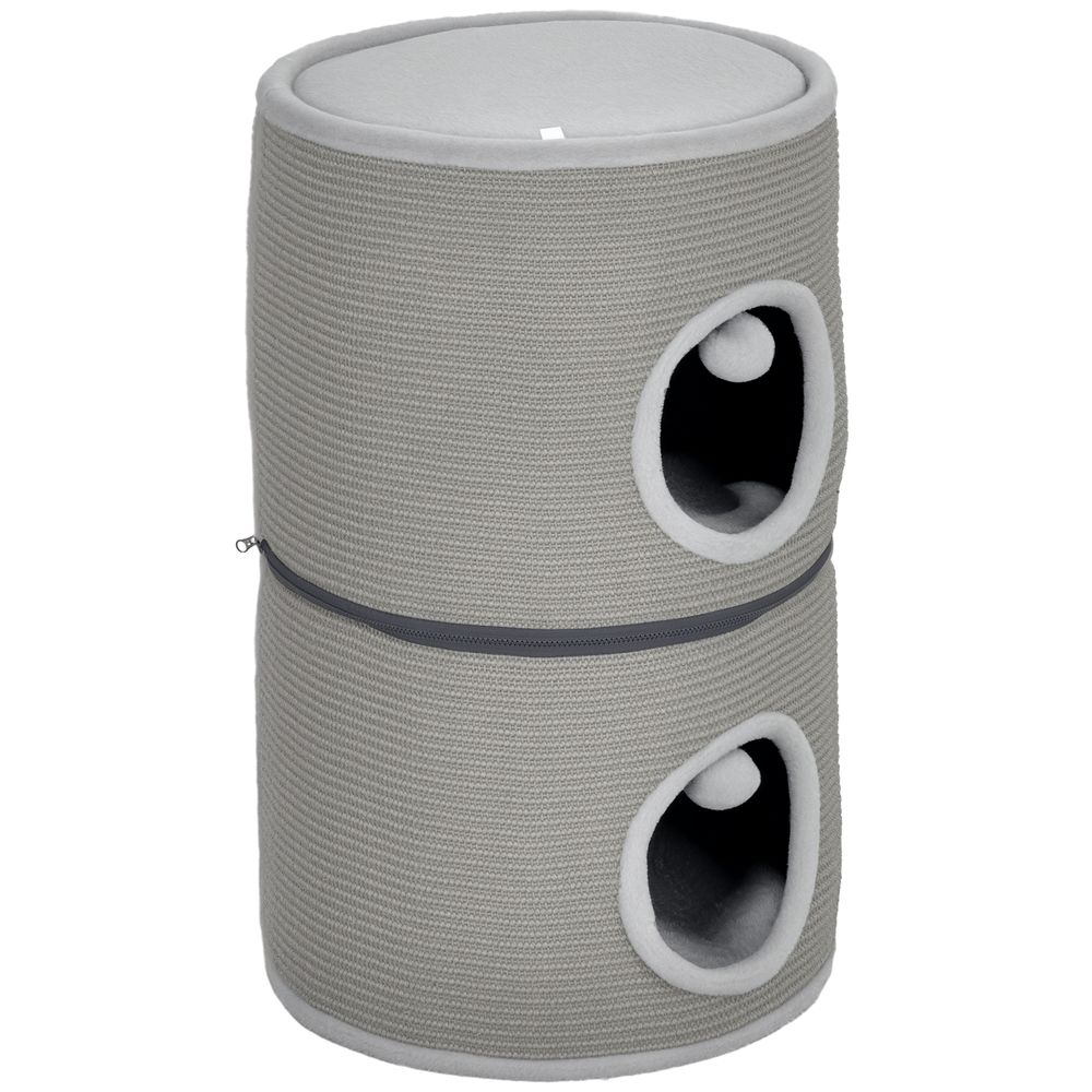 Tour chat modulable 3 niveaux polyester intérieur jeu et repos 42x42x69cm gris
