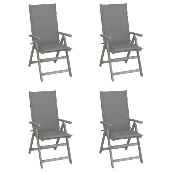 Chaises inclinables de jardin lot de 4 et coussins bois acacia