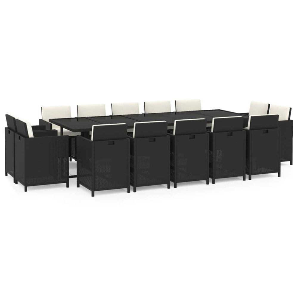 Ensemble à manger de jardin coussins 15 pcs résine tressée noir