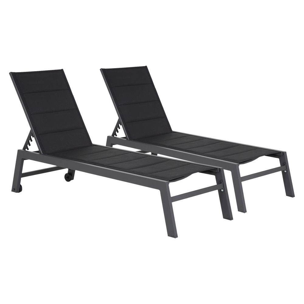 Lot de 2 bains de soleil barbados en textilène noir - aluminium gris anthracite
