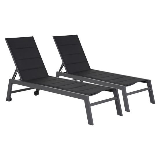 Lot de 2 bains de soleil barbados en textilène noir - aluminium gris anthracite