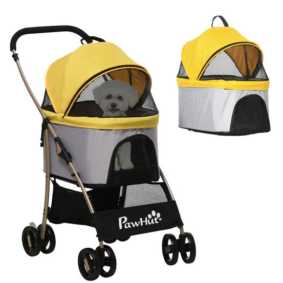 Poussette 2 en 1 chien chat acier oxford sac transport amovible pliable 82x50x98 cm jaune